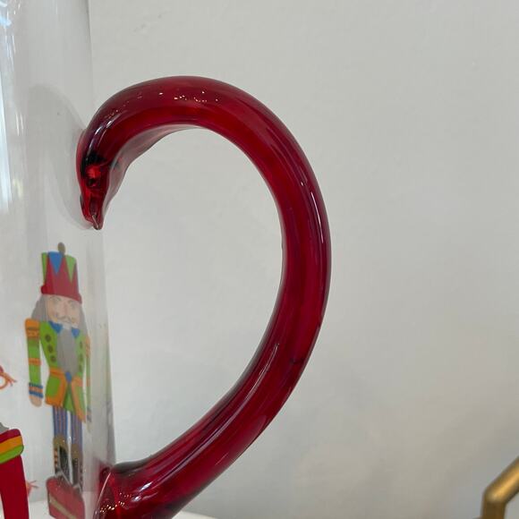 Hand Painted CHRISTMAS Nutcracker Glass Pitcher Chic Holiday  display picture 1